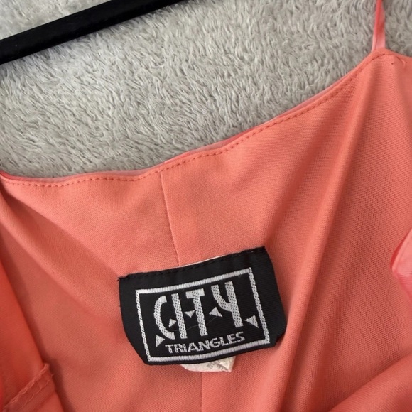 Vintage 90's City Triangles Printed Maxi Slip Dress Coral Pink Cowl Neck Size S - Picture 10 of 12
